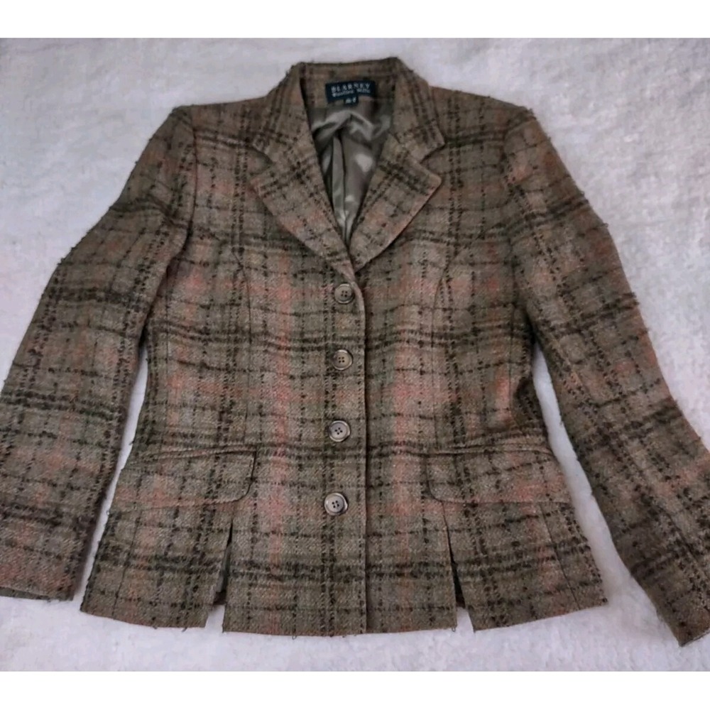 Blarney Mills Blazer Womens Plaid‎ Brown Size 4 Wool Four Button Front Riding